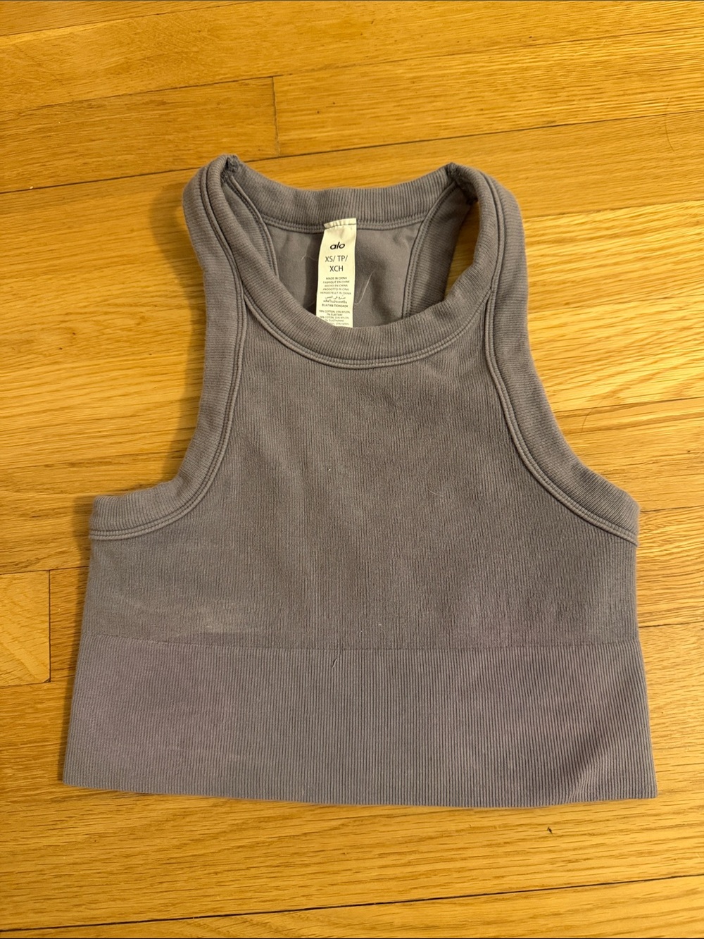 ALO Yoga Lavender Grey Ribbed High-Neck Crop Tank